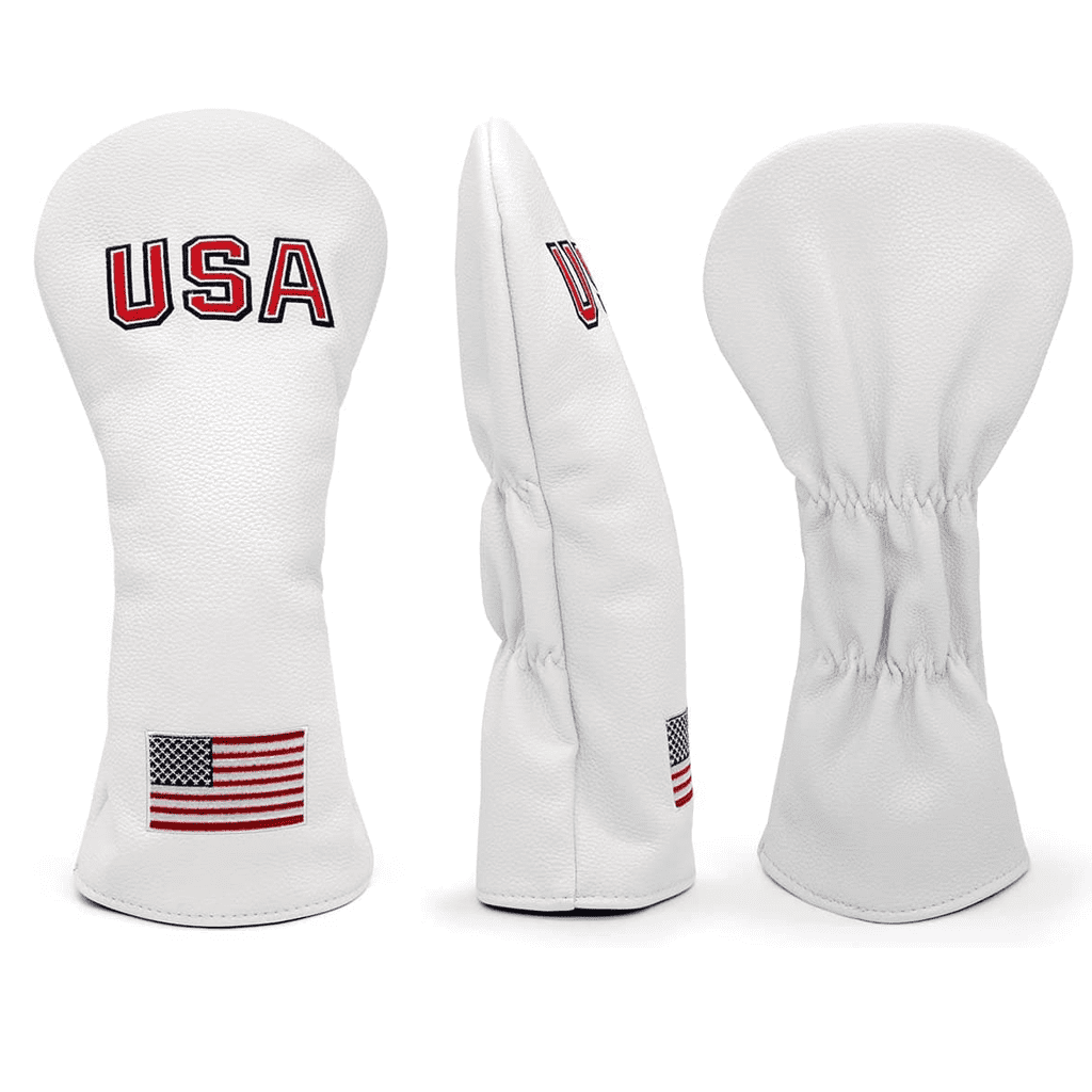 White Leather USA Tributes Driver Covers with double elastic bands for tight fit