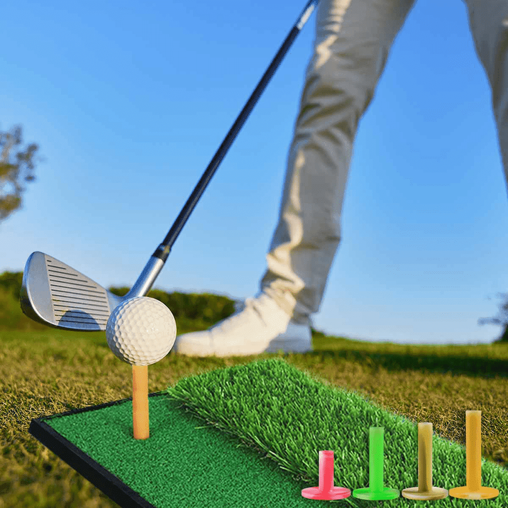 Driving range tees are reusable for indoor and outdoor practice.